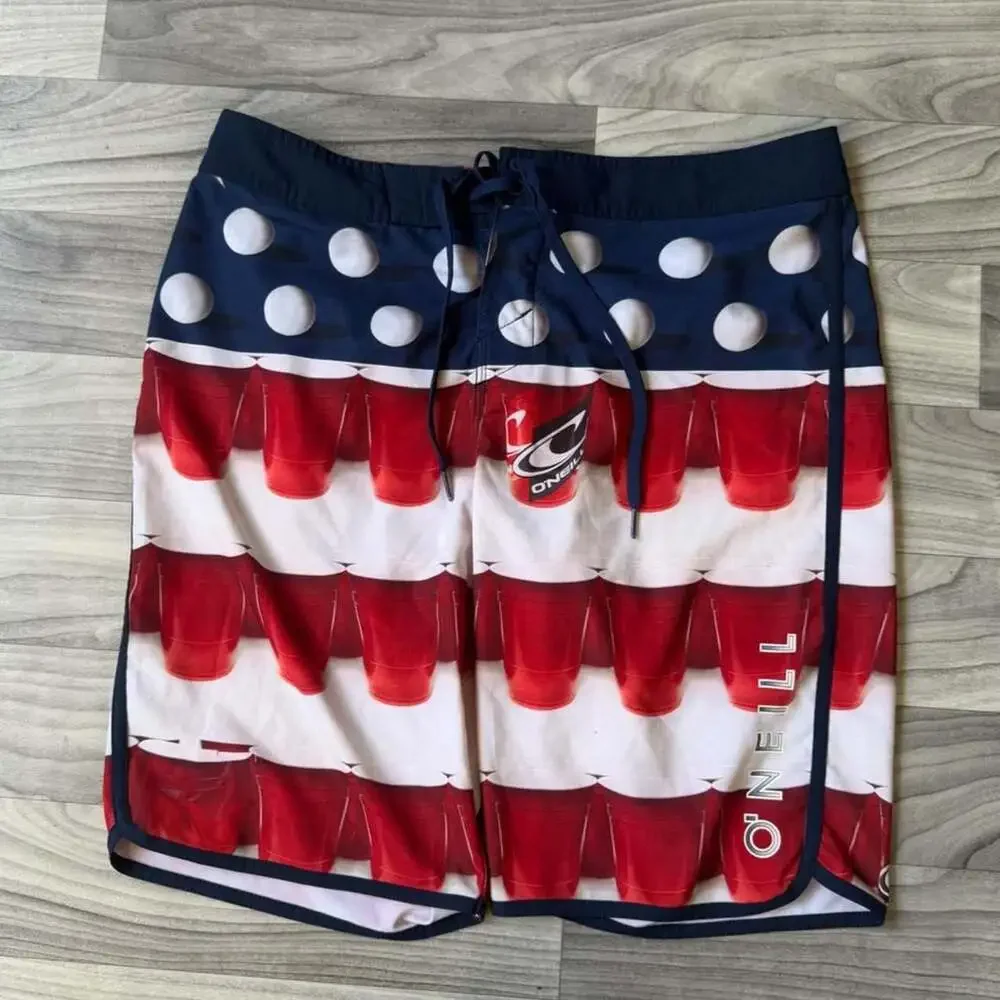 O'Neill Hyperfreak Beer Pong Graphic Board Shorts Size 32
